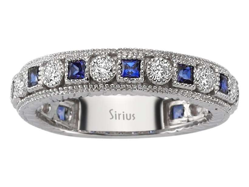 Saphirring mit Diamanten in 14K Weißgold | Rosy – hochwertiger Schmuck von Rosy Lab Diamonds