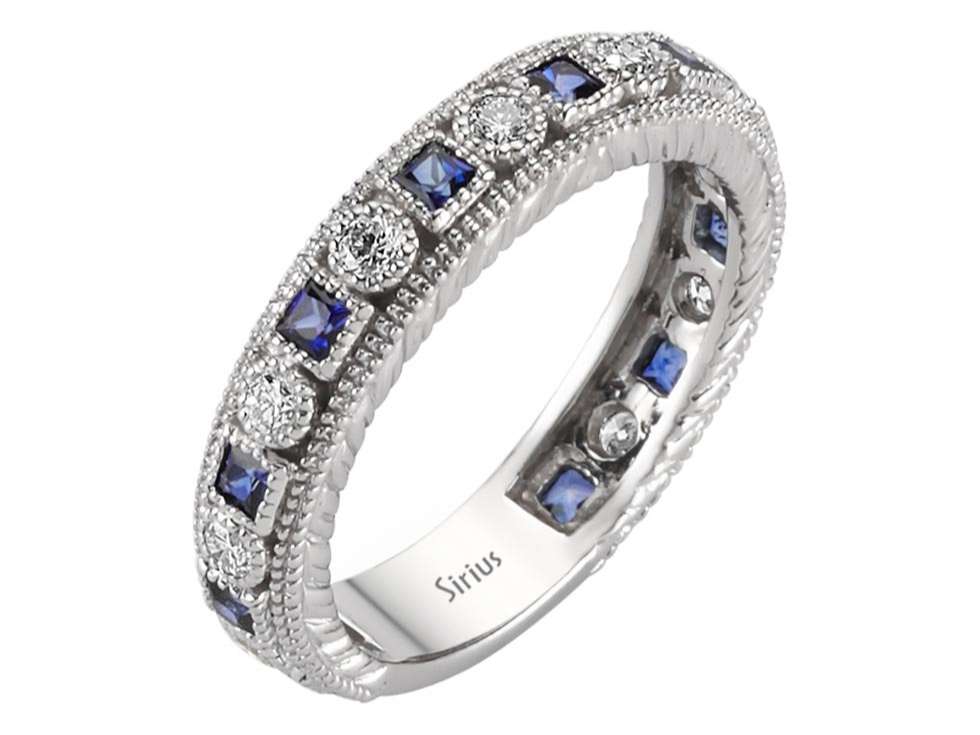 Saphirring mit Diamanten in 14K Weißgold | Rosy – hochwertiger Schmuck von Rosy Lab Diamonds