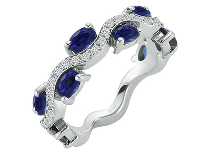 Eleganter Halbmemory-Ring mit 0,26 ct Diamanten und 1,56 ct Saphiren in 14K Weißgold