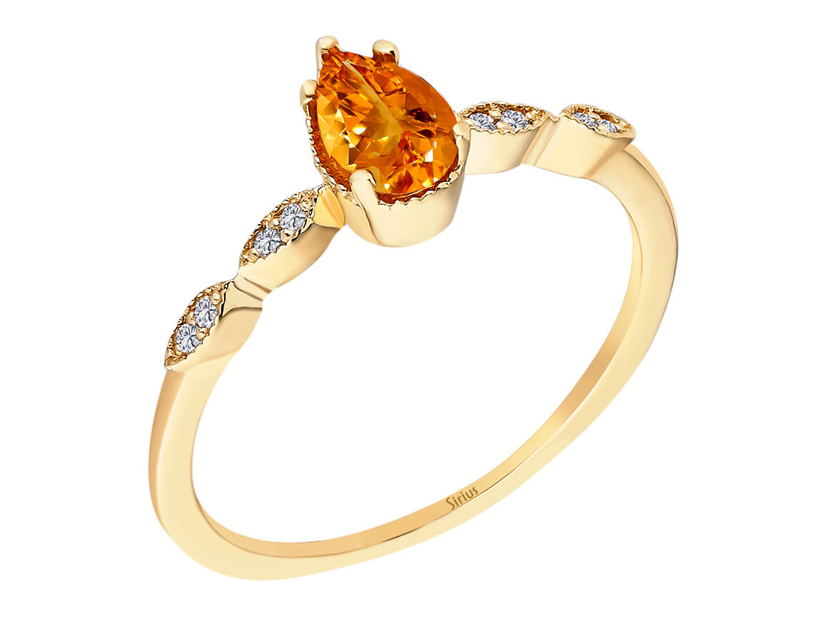Demeter ring with citrine and diamonds in 8K yellow gold – 0.40 ct
