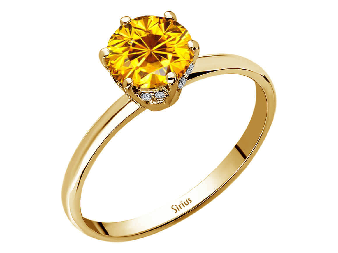 Laboratuvarda yetiştirilmiş pırlantalar ve sitrin taşlı vintage yüzük | 14K Sarı Altın - Rosy Lab Diamonds’tan yüksek kaliteli Mücevher