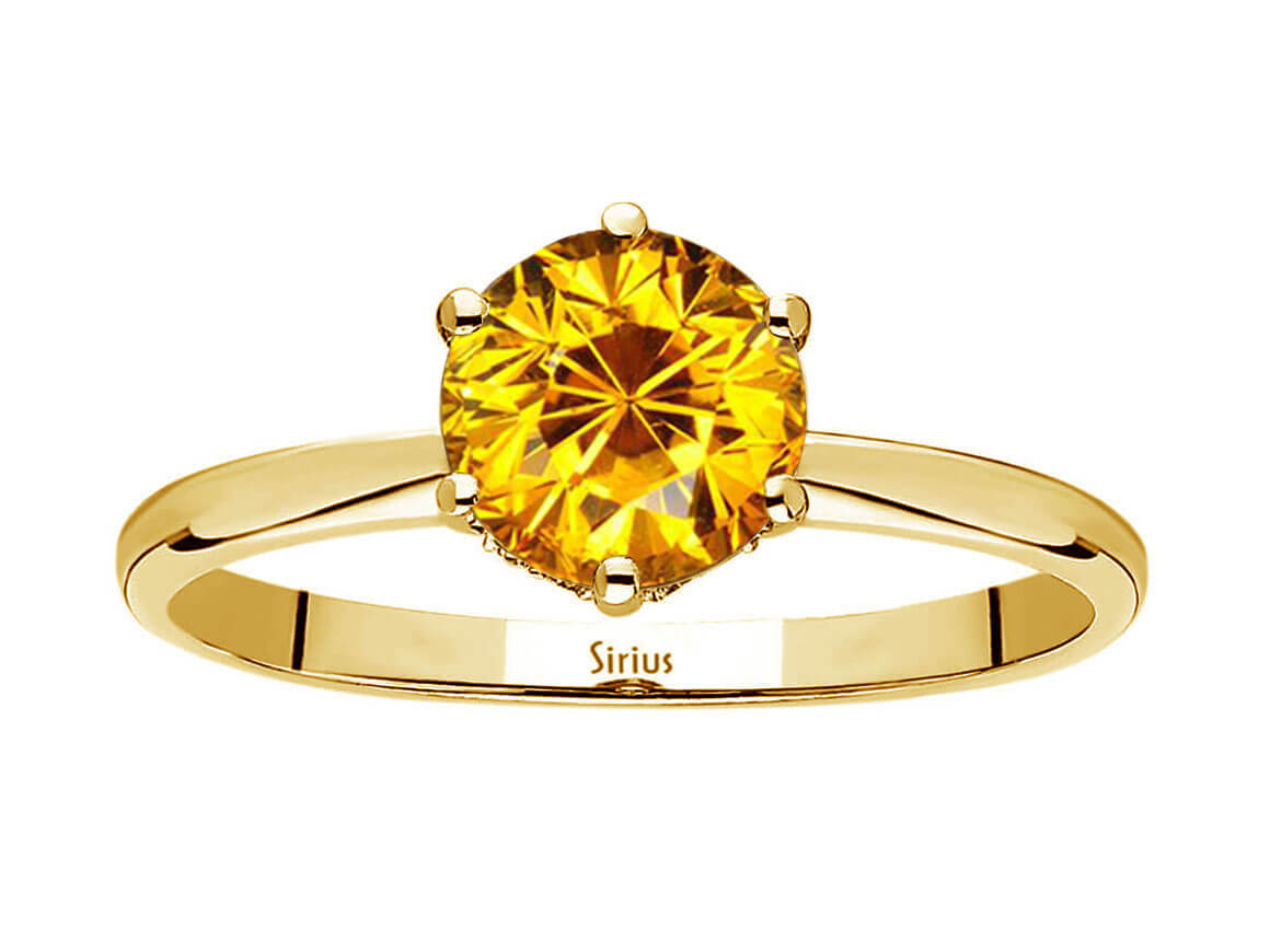 Laboratuvarda yetiştirilmiş pırlantalar ve sitrin taşlı vintage yüzük | 14K Sarı Altın - Rosy Lab Diamonds’tan yüksek kaliteli Mücevher