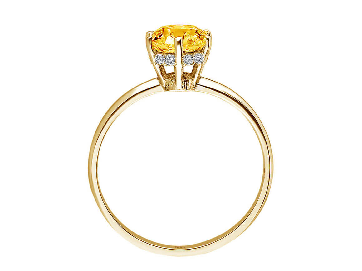 Laboratuvarda yetiştirilmiş pırlantalar ve sitrin taşlı vintage yüzük | 14K Sarı Altın - Rosy Lab Diamonds’tan yüksek kaliteli Mücevher