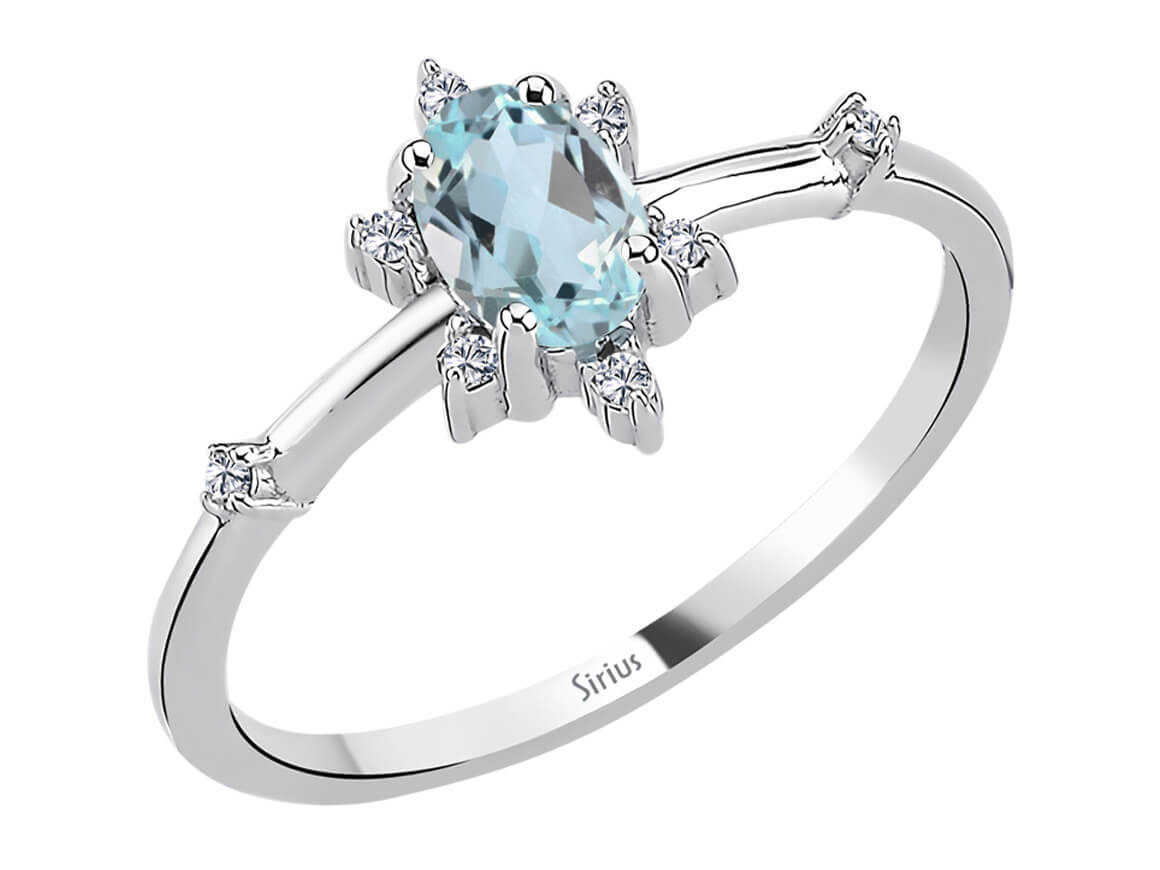 Crystal ring with sky blue topaz & lab diamonds in white gold