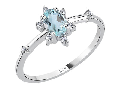 Crystal ring with sky blue topaz & lab diamonds in white gold