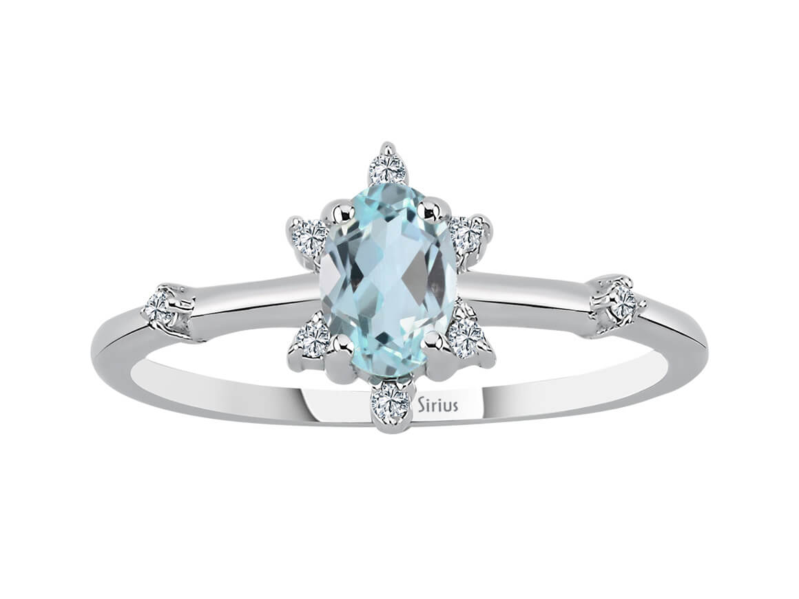 Crystal ring with sky blue topaz & lab diamonds in white gold