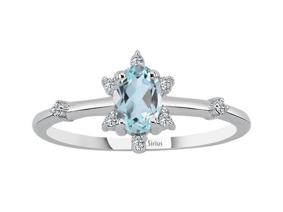 Crystal ring with sky blue topaz & lab diamonds in white gold