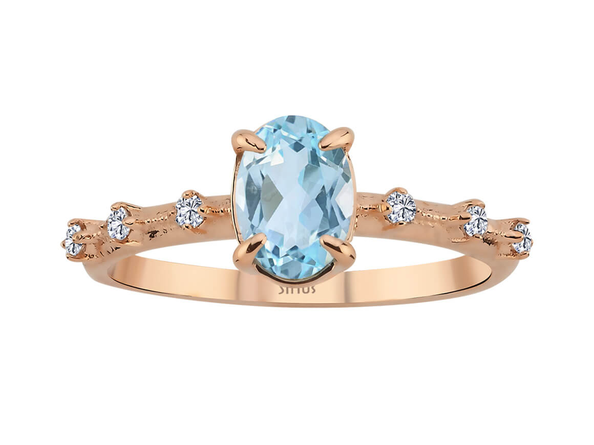 Elena Ring mit Sky Blue Topas & lab-grown Diamanten | 8K Roségold - hochwertiger Schmuck von Rosy Lab Diamonds