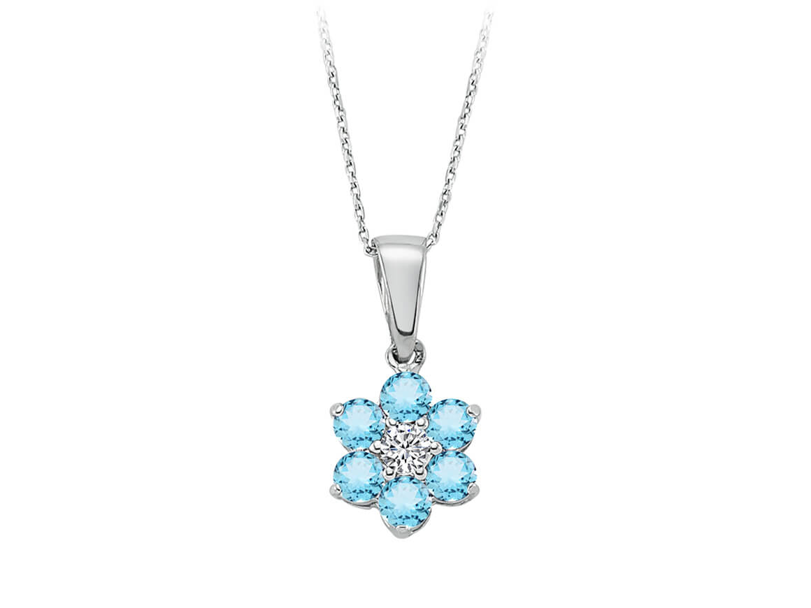 Collier de fleurs avec Topaze bleu ciel et Diamant de laboratoire en Or Blanc 8K | 17P0062 - Bijoux haut de gamme de Rosy Lab Diamonds