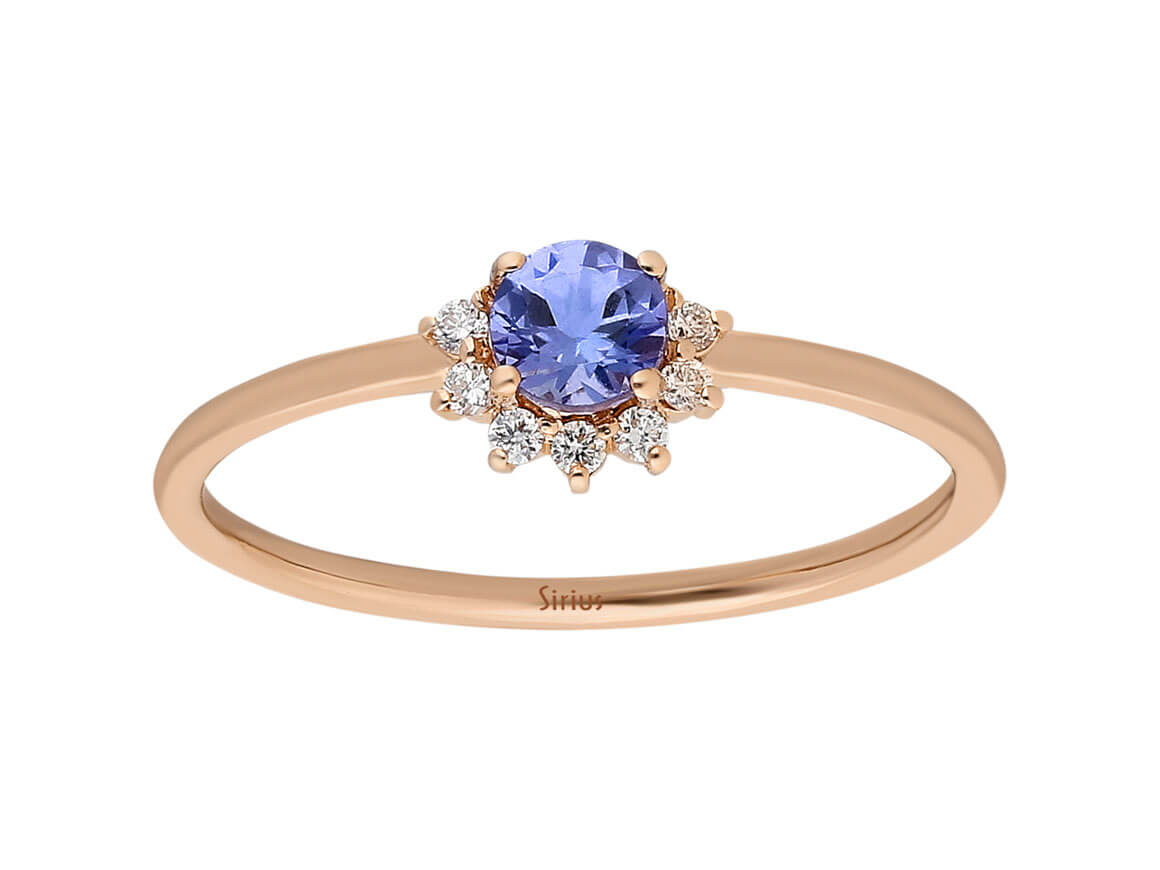 Tanzanit ve elmas işlemeli Rose Altın yüzük - Rosy Lab Diamonds’tan yüksek kaliteli Mücevher