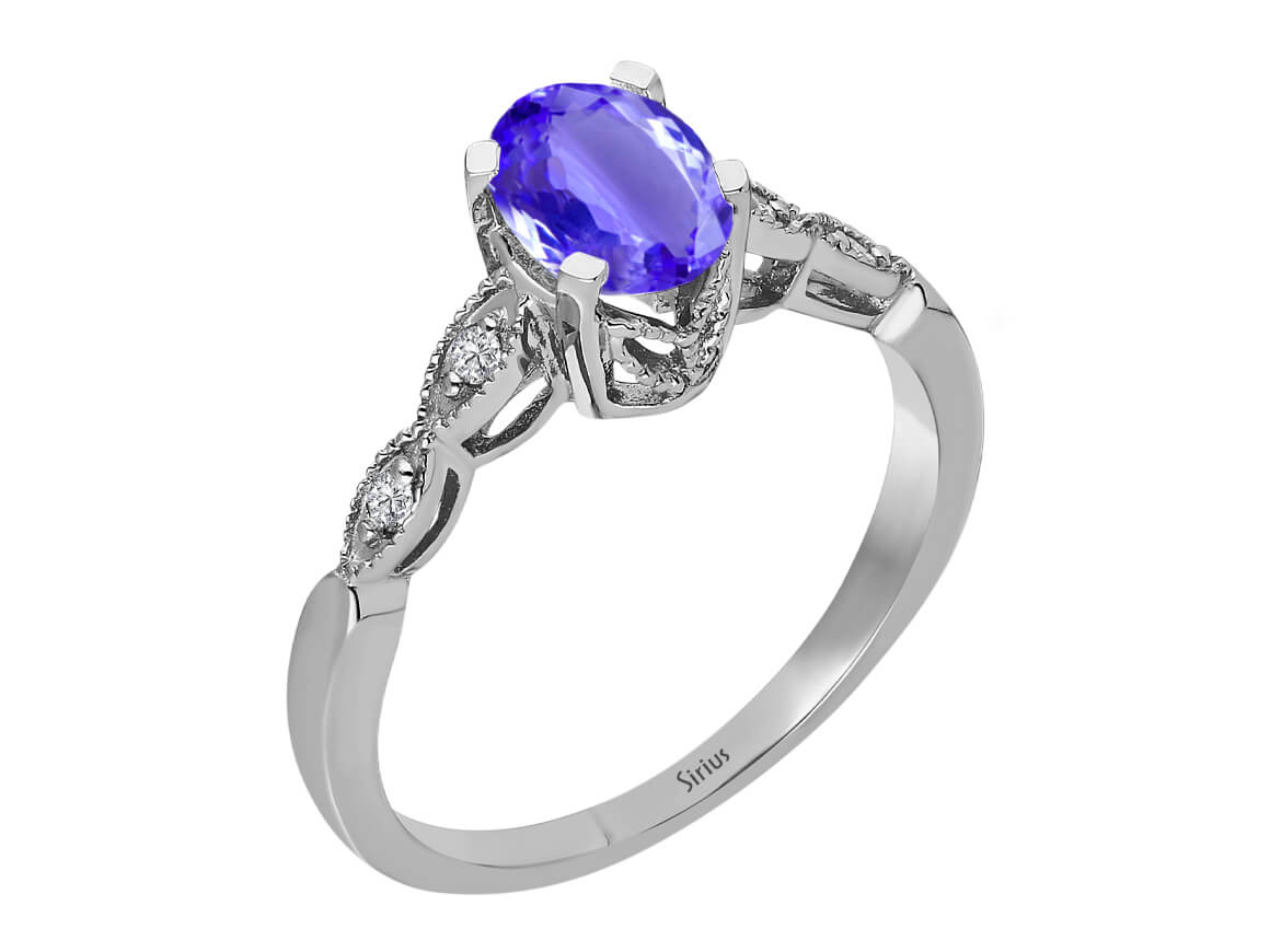 Weißgoldring mit Oval-Tansanit und laborgezüchteten Diamanten – Maribel
