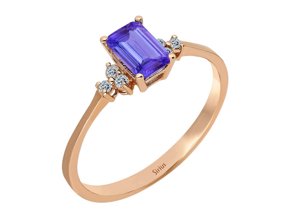 Bague en Or Rose avec 0,61 carat de tanzanite et des diamants | 14 K - Bijoux haut de gamme de Rosy Lab Diamonds