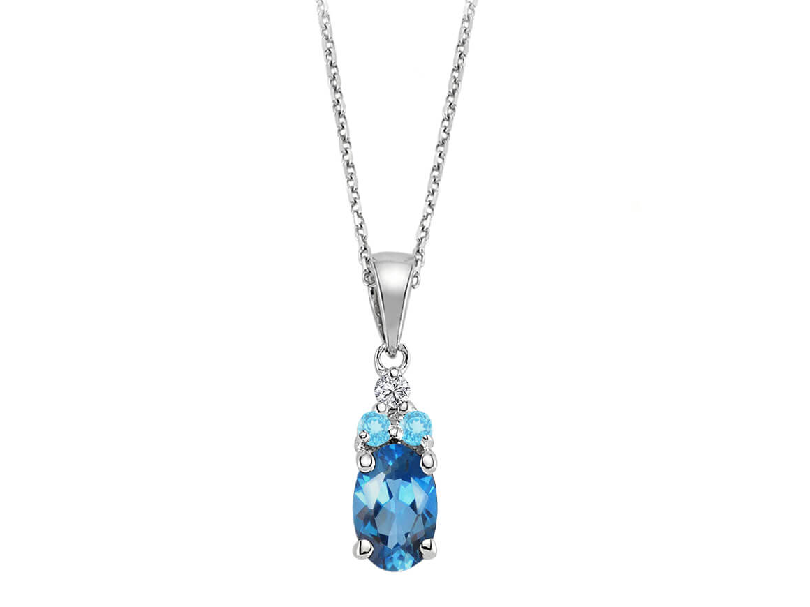 قلادة مع توباز London Blue وتوباز Mavi وألماس مصنع في المختبر من ذهب أبيض عيار 8K | 17P0059 - مجوهرات عالية الجودة من Rosy Lab Diamonds