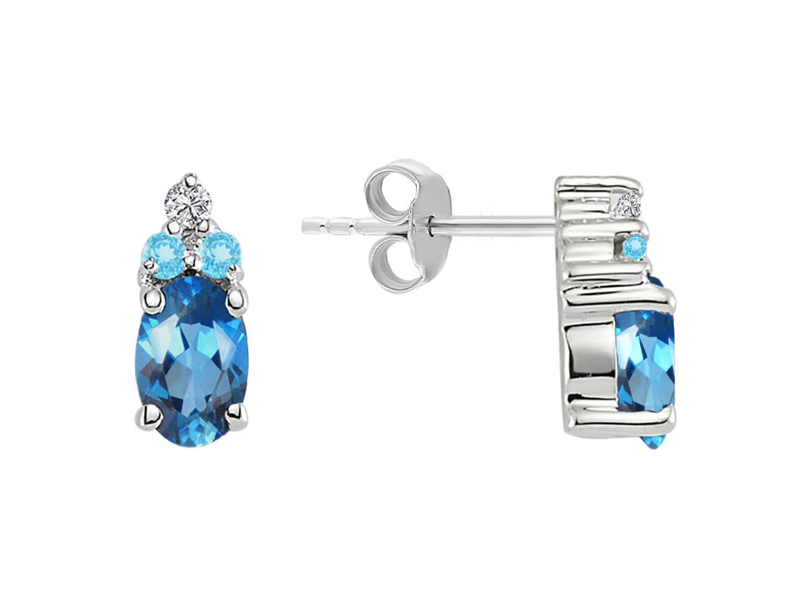 Clous d'oreilles avec topaze London Blue, topaze et diamants de laboratoire en or blanc 333‰