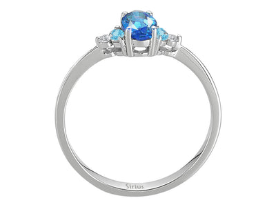 Elegant 8 Carat White Gold Ring with 2 Round Diamonds, 1 Oval London Blue Topaz and 4 Round Blue Topazes