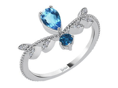 Larissa ring with blue topaz, London blue topaz & lab diamonds in white gold