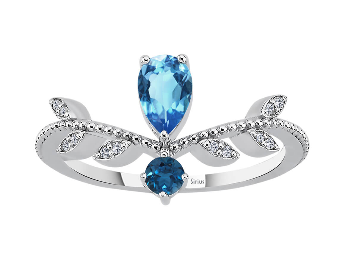 Blautopas-Ring mit Labordiamanten in 8K Weißgold | Rosy – hochwertiger Schmuck von Rosy Lab Diamonds