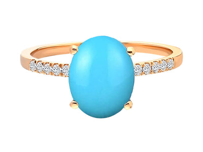 Elegant ring with oval turquoise and diamonds made of 14K rose gold