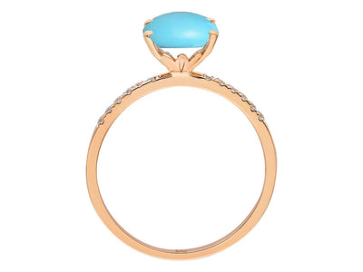 Elegant ring with oval turquoise and diamonds made of 14K rose gold