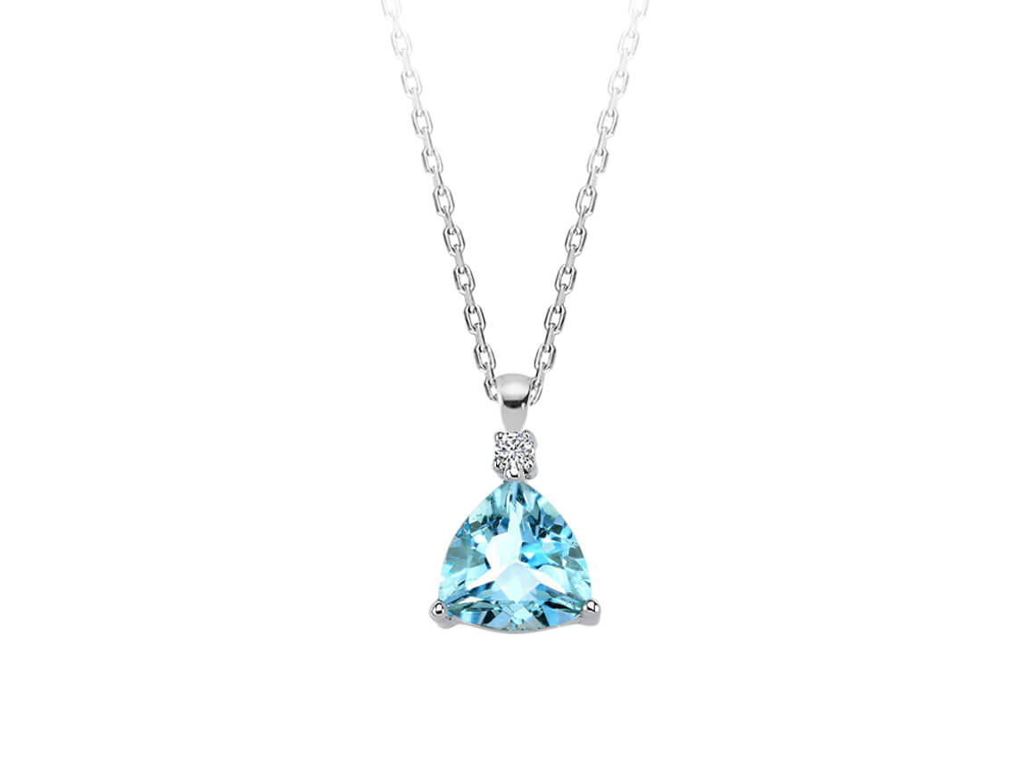 Collier avec topaze bleu ciel trillion et diamant de laboratoire – 02P0014