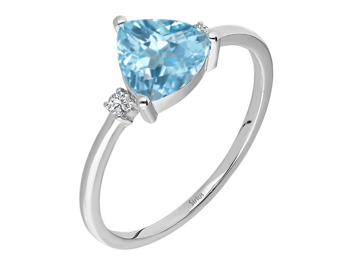 Aquarella ring with triangular sky blue topaz and 0.05 ct lab diamonds