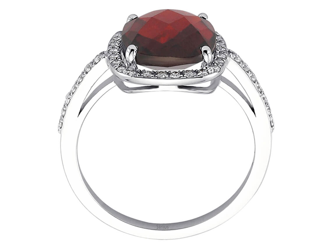 Bague en grenat avec diamants – forme coussin – Or Blanc 14 carats (4,17 ct) – Bijoux haut de gamme de Rosy Lab Diamonds