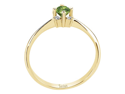 Yellow gold ring with 4 diamonds and 1 round green sapphire