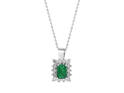 Anturaj necklace with octagonal emerald (1.07 ct) & diamonds – 14K white gold