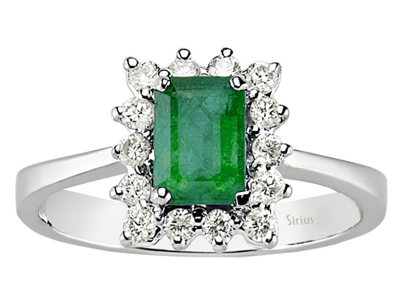 Bague en Or Blanc avec diamants de laboratoire et Émeraude octogonale – 14 K 3,00 g – Bijoux haut de gamme de Rosy Lab Diamonds