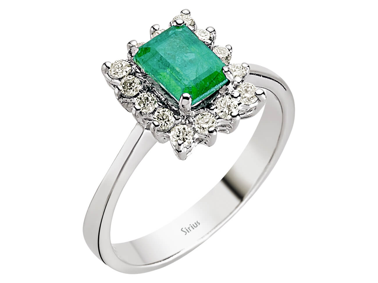 Bague en Or Blanc avec diamants de laboratoire et Émeraude octogonale – 14 K 3,00 g – Bijoux haut de gamme de Rosy Lab Diamonds