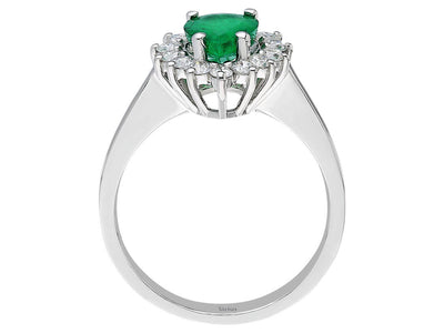 Eleganter Ring mit 14 rund geschliffenen Diamanten und einem tropfenförmigen Saphir in 14 Karat Weißgold