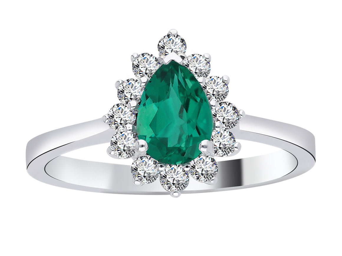 Bague élégante ornée de diamants cultivés en laboratoire et d’une émeraude en forme de goutte - or 14 carats - Bijoux haut de gamme de Rosy Lab Diamonds