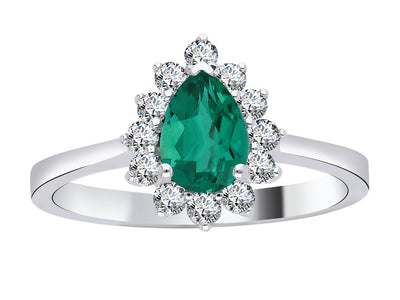 Eleganter Ring mit laborgezüchteten Diamanten und tropfenförmigem Smaragd
