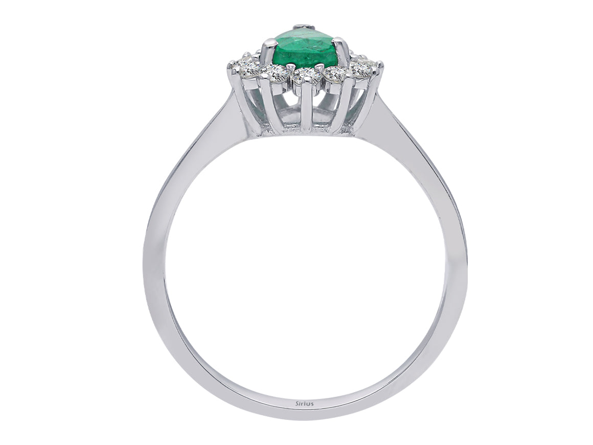 Bague élégante ornée de diamants cultivés en laboratoire et d’une émeraude en forme de goutte – or 14 carats – bijoux haut de gamme de Rosy Lab Diamonds