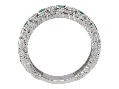 14 Karat white gold ring with 10 round diamonds and 11 round emeralds – Tamtur