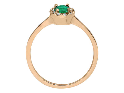 Elegant 14 Karat Rose Gold Ring with Round Emerald and Round Cut Diamonds