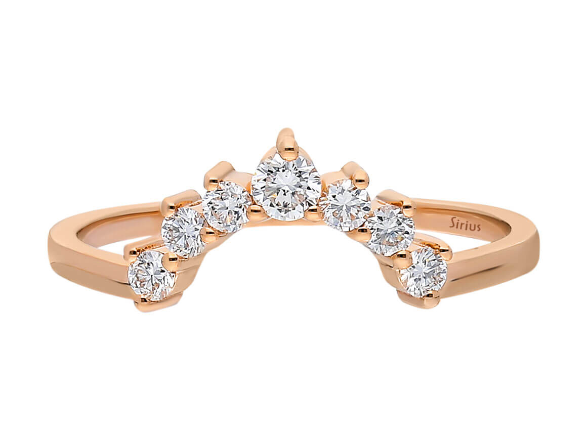 Bague demi-lune avec 7 diamants en or rose 14 carats