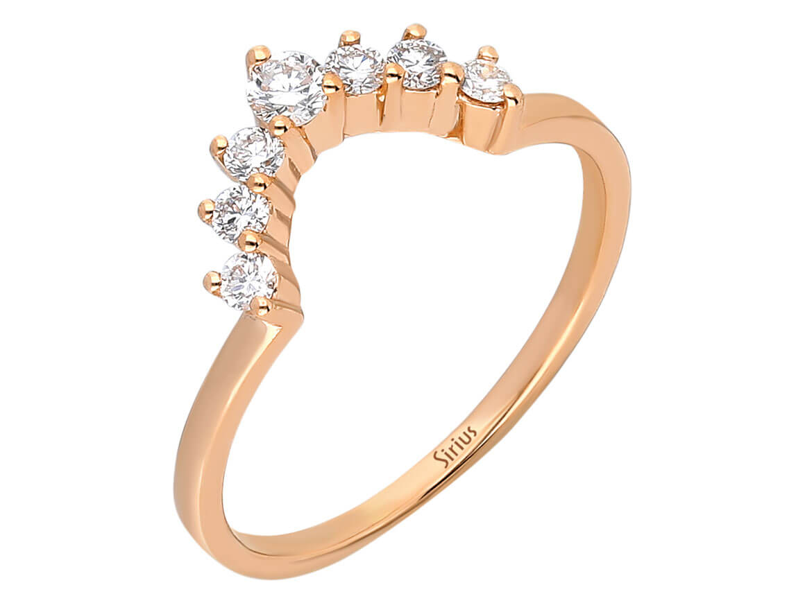 Bague demi-lune avec 7 diamants en or rose 14 carats