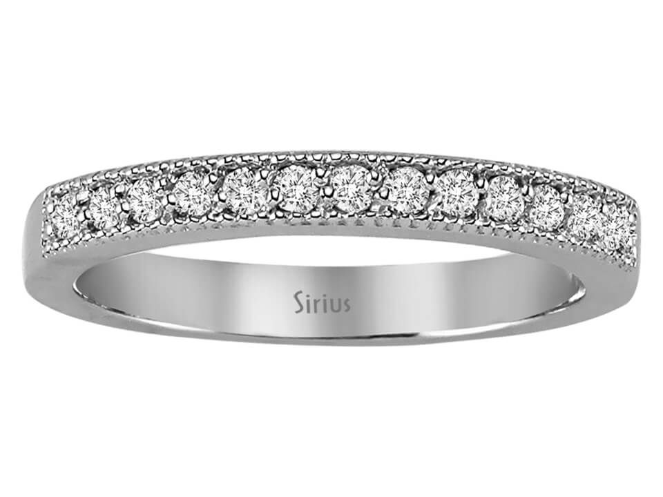 Bague demi-alliance avec 13 diamants de laboratoire – Or Blanc 14 carats, style pavé – Bijoux haut de gamme de Rosy Lab Diamonds