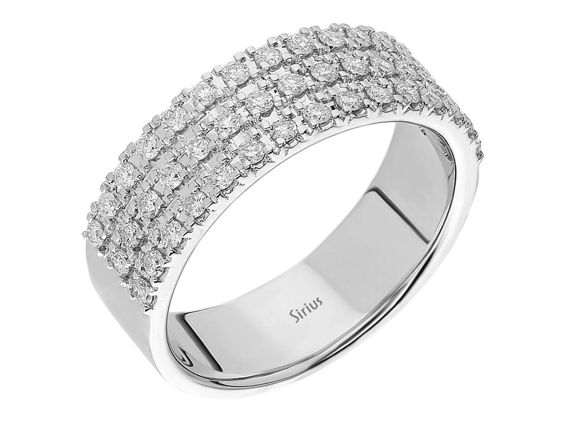 Bague demi-alliance en Or Blanc 14 K ornée de diamants - 05R0013 - Bijoux haut de gamme de Rosy Lab Diamonds