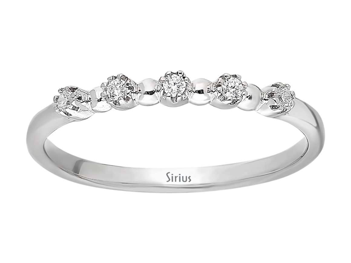 Elegant half-circle ring with 5 round diamonds made of 14 karat white gold