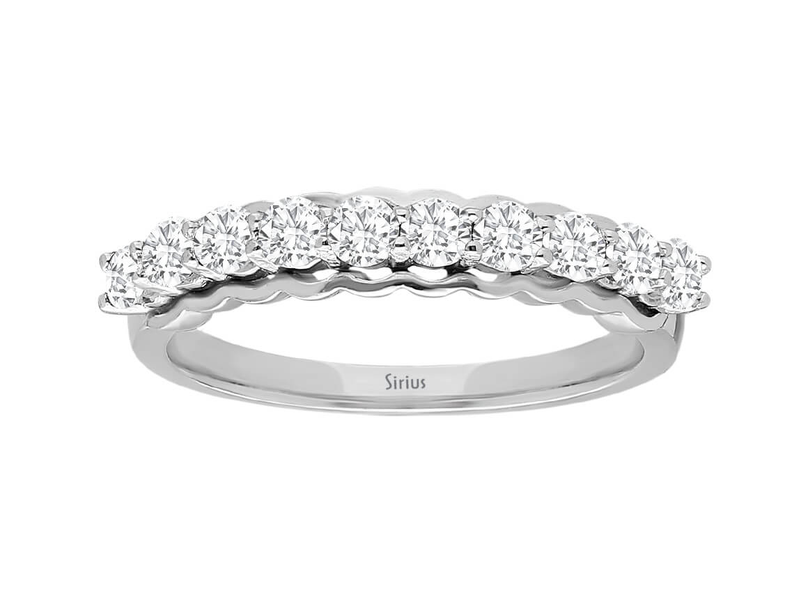 Radiant laboratory diamond half-circle ring in 14 karat white gold