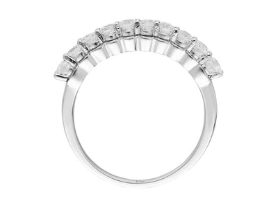 Radiant laboratory diamond half-circle ring in 14 karat white gold