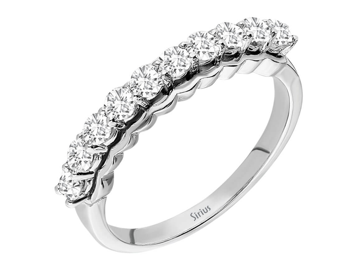 Radiant laboratory diamond half-circle ring in 14 karat white gold