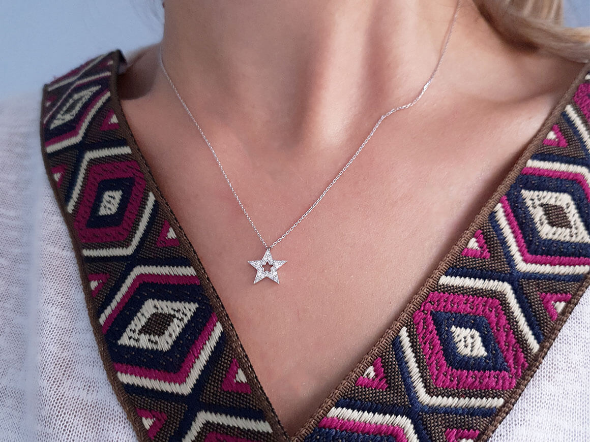 Pırlantalı yıldız kolye ucu - 8K Beyaz Altın | Parlak göz alıcı tasarım - Rosy Lab Diamonds’tan yüksek kaliteli Mücevher