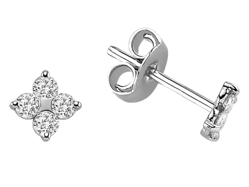 Boucles d'oreilles trèfle avec diamants de laboratoire en or blanc 585
