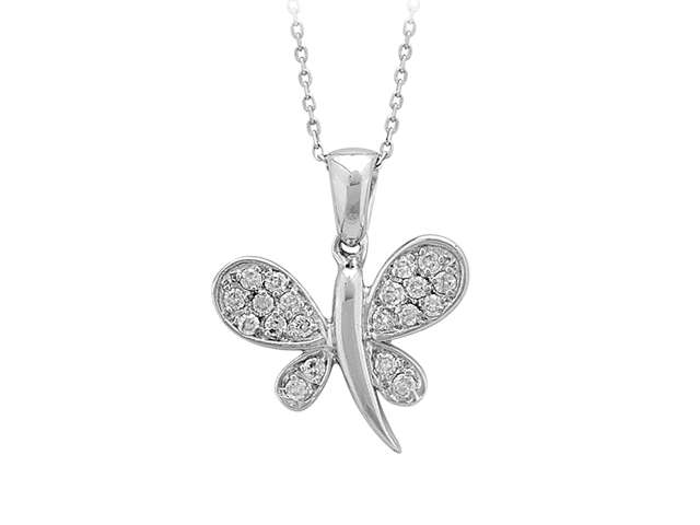 Pendentif papillon avec 20 diamants de laboratoire (0,23 ct) en or blanc 14 carats – design asymétrique