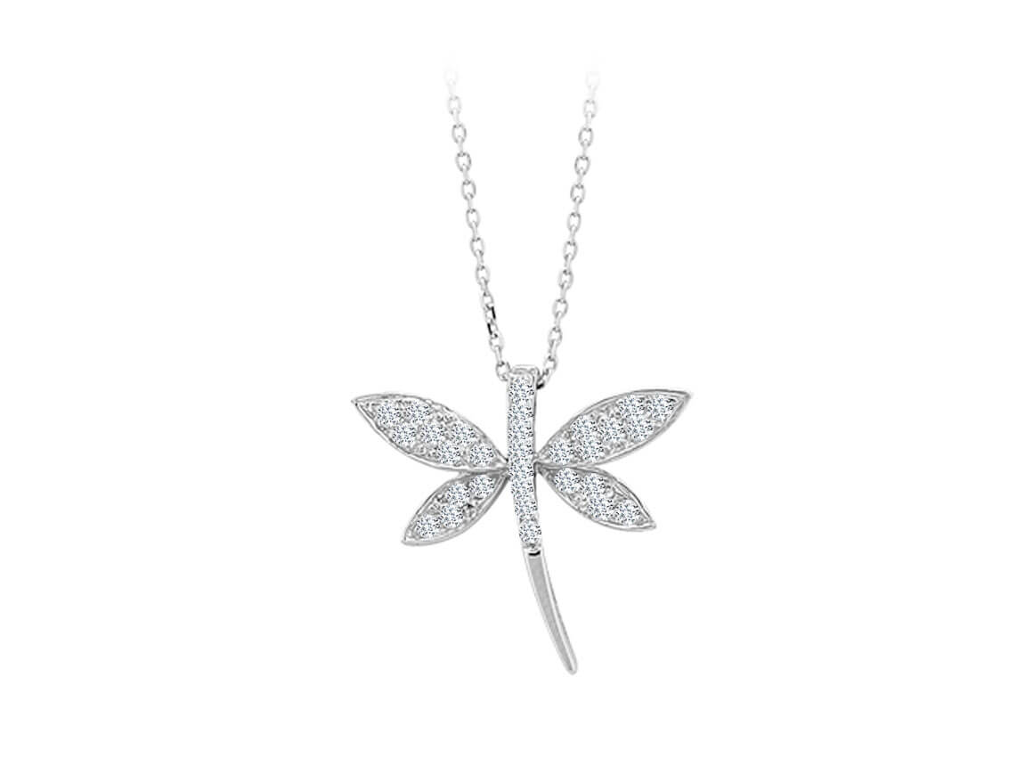 Libellen-Anhänger mit Diamanten in 8K Weißgold - 0,13 ct | 10P0012 - hochwertiger Schmuck von Rosy Lab Diamonds