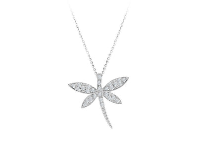 Dragonfly pendant with diamonds | 14K white gold