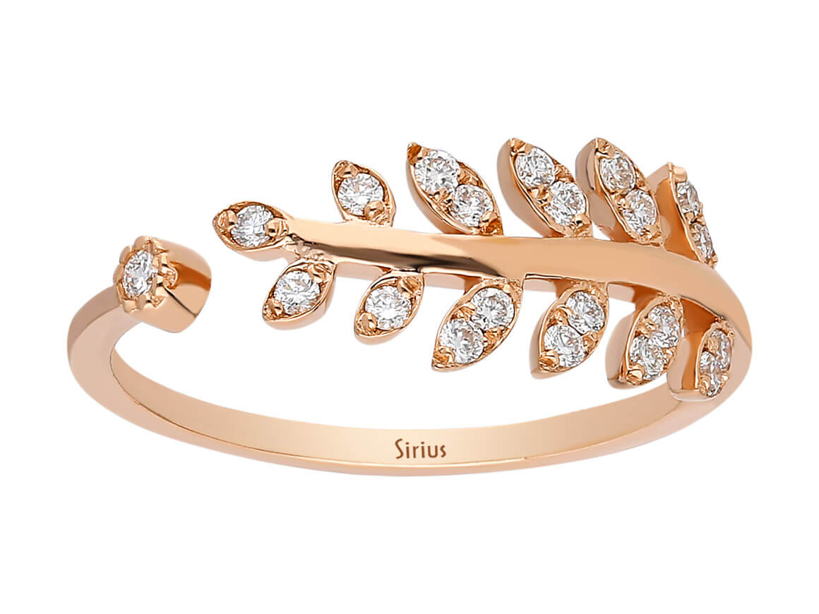 Offener Akantus-Ring mit Diamanten aus 14K Roségold - Naturinspiriertes Design - hochwertiger Schmuck von Rosy Lab Diamonds